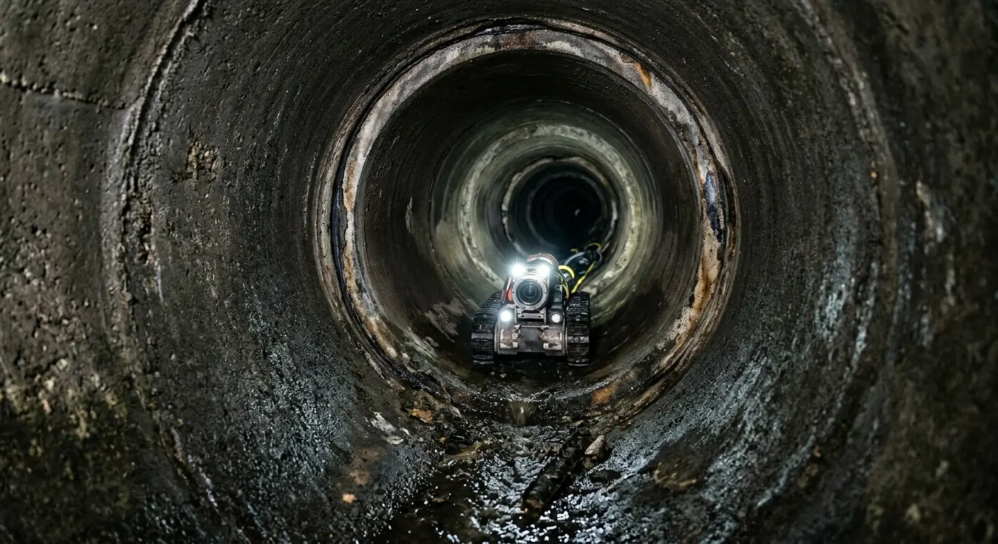 Robotic sewer camera inspecting pipe interior for Drain Snake Service in Morris