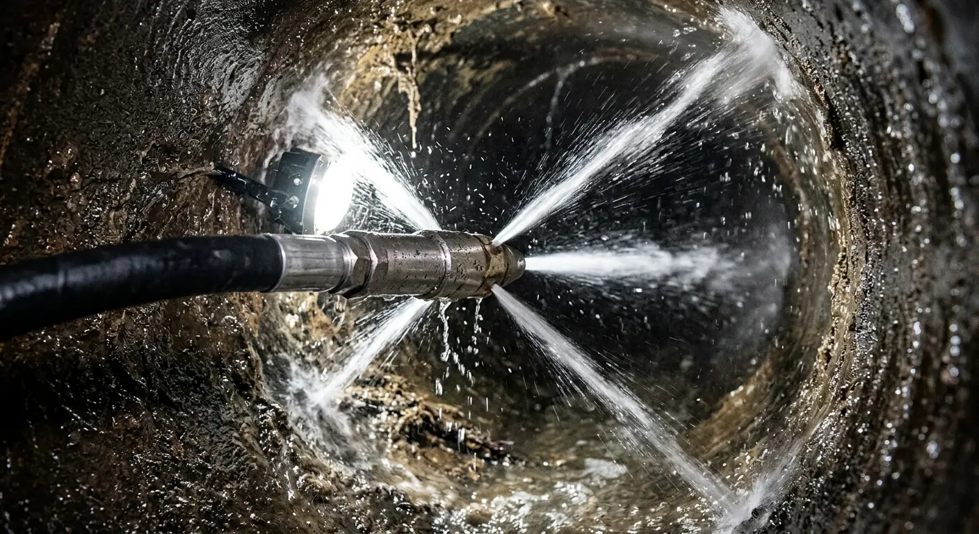 High-pressure hydro jetting nozzle cleaning sewer pipe for Storm Drain Cleaning in Morris